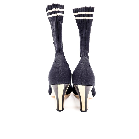 Fendi Black Stretch Knit Pull On Heeled Ankle Boots EU 37 - Picture 7 of 11